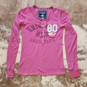 Hard To Find Pink VS Univ. Pink Snow Cats Thermal Henely. Size: M